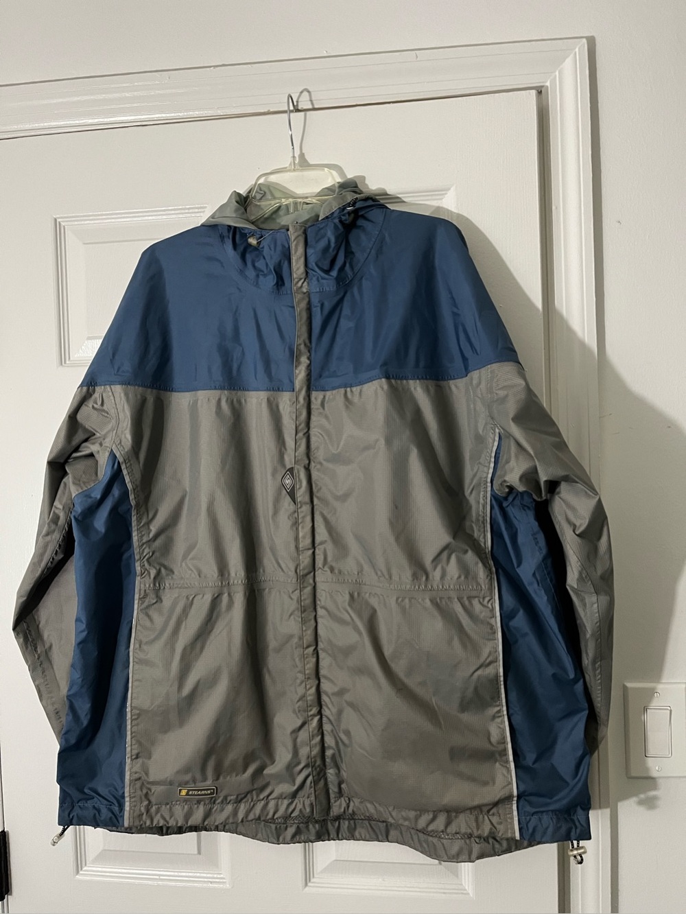 Men's Hooded Two-Tone Blue and Gray Raincoat
